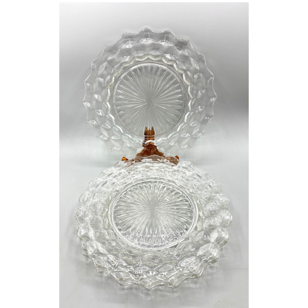 Vintage 4 Pc Fostoria Clear Glass Dinner Plates 9.5 Inch Cubist - Picture 2 of 6